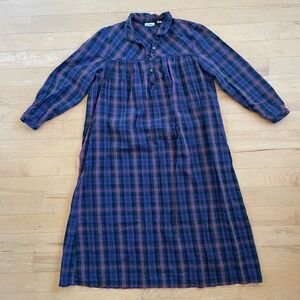 L.L. Bean Soft Cozy Plaid Flannel 100% Cotton Long Nightgown Blue Green Pink S